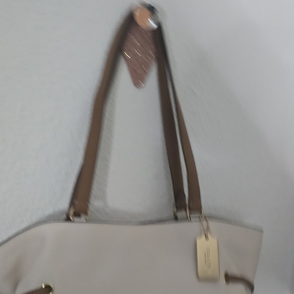 Coach Andy Cream & Brown Embroidery Pebbled Leather Tote (METAL HANGTAG)(EUC)🤎✨ - Picture 6 of 13